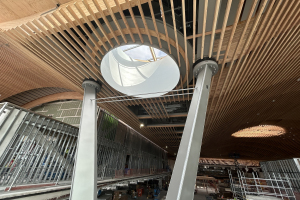 Seismic Isolators Protect a Wavy Timber Airport Roof
