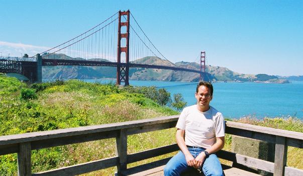 Nicolas Janberg in front of the Golden Gate Bridge, San Francisoc, California