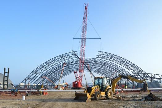 DAYTON, Ohio – Iron workers assemble steel archways for the museum's fourth building. The 224,000 square foot building, which is scheduled to open to the public in 2016, is being privately financed by the Air Force Museum Foundation, a non-profit organization chartered to assist in the development and expansion of the museum's facilities