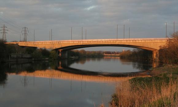 View from the west, showing the newer of the two bridges.