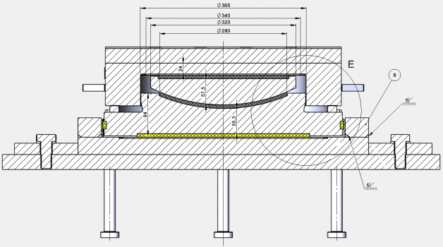 Cross section through the bearing with the additional (yellow) sliding surface, which is only needed during the construction phase