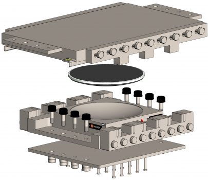 Exploded view of the special bridge bearing with temporary restraints