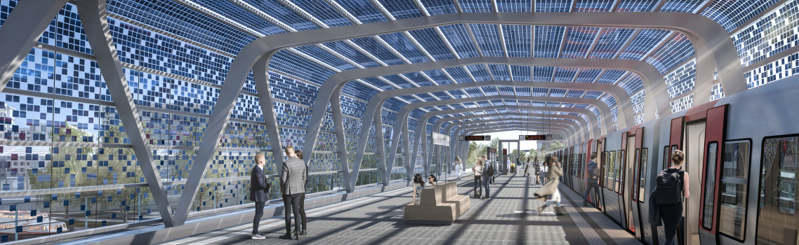 Energiefassade mit semitransparenter Photovoltaik-Glasfassade
