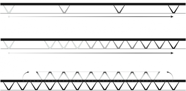 Arrangement of V-shaped supports for the Moldauhafen