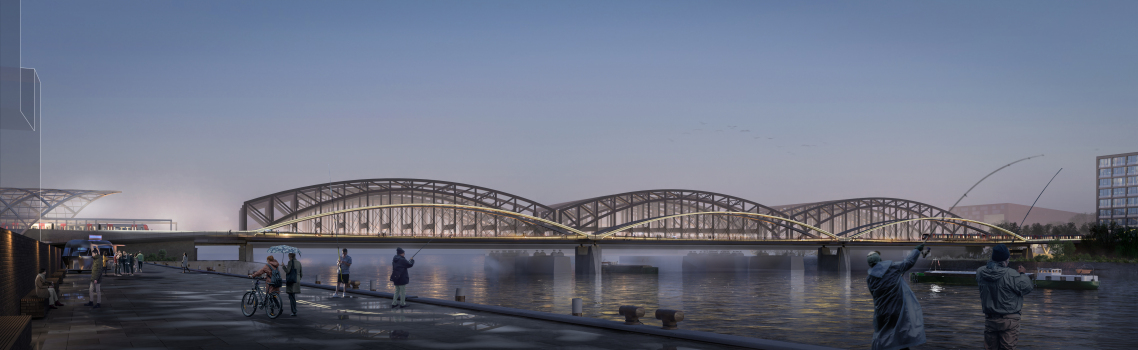 Eclairage du pont de l'U4 sur l'Elbe de nuit