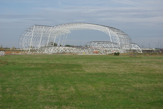 Construction du bâtiment du musée Aeroscopia à Blagnac (Haute-Garonne, France)