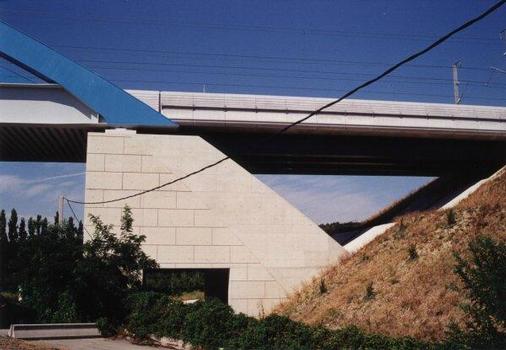Bridge over the A7 toll gate at Bonpas, near Avignon, France