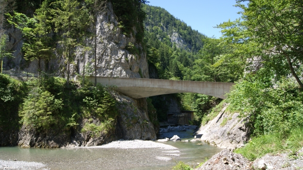Bridge "Schanerlochbrücke" on the Road through the Ebnitertal in Dornbirn, Vorarlberg, Austria after the first Tunnel (counting from Ebnit)