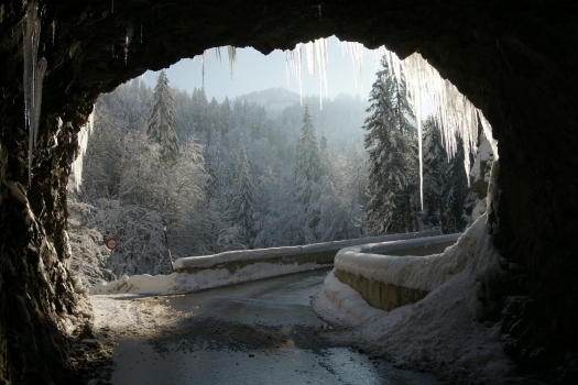 La route allant de Dornbirn vers le village de montagne d'Ebnit en hiver