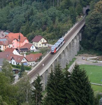 Mur Valley viaduct at Aspang-Markt in Austria of the Wechselbahn. The viaduct is located between the Samberg tunnel (shown) and the Gerichtsberg tunnel (not shown).