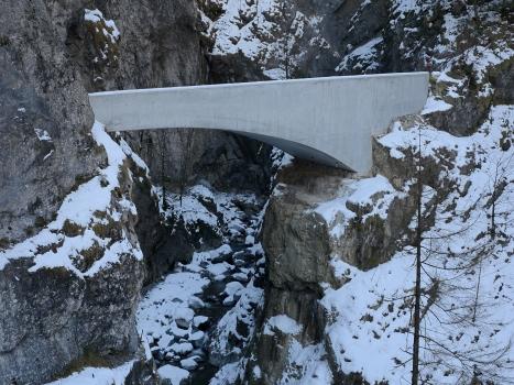 Schaufelschluchtbrücke : Die neu (2012) errichtete Schaufelschluchtbrücke in Stahlbeton vom Architekturbüro marte-marte.com. Über sie gelangt man in das Bergdorf Ebnit. Mit ihren gut 15 Meter Spannweite lagert sie auf 16 Meter über der Dornbirner Ache. Ihr Bogenscheitel liegt genau auf 700 m.ü.A