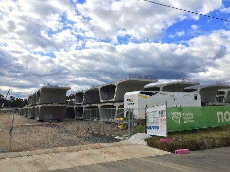 Storage yard at the future site of Cudgegong Road Station for the precast elements intended for the Skytrain of Sydney Metro Northwest