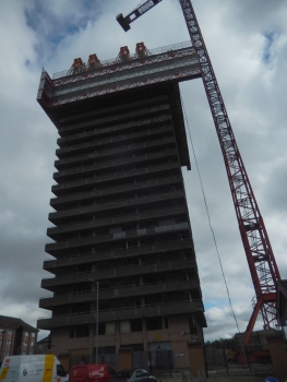 The Whitevale tower during its deconstruction using the top down method.
