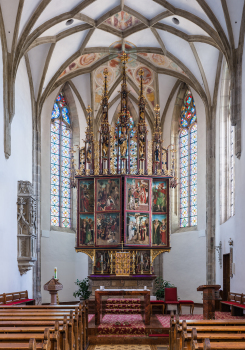 Flügelaltar der Pfarrkirche Gampern, Oberösterreich:Werktagsseite mit geschlossenen Flügeln. Lienhart Astl, um 1490–1500.