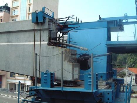 Kuala Lumpur Monorail.Precast beam supported by the Beam Stability System