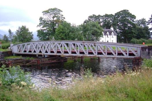 Banavie swing bridge of the Fort William to Mallaigh railway line across the Caledonian Canal