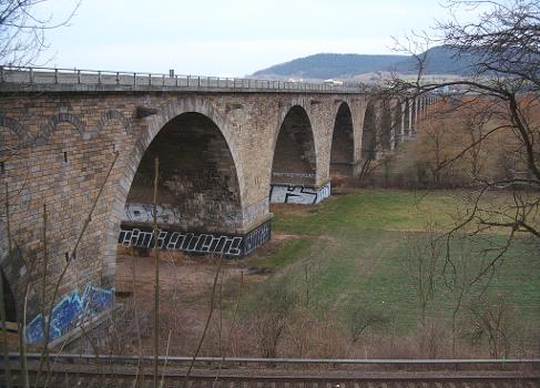 Saalebrücke, Jena. östliche Brückenseite, Bahnlinie Gera - Weimar