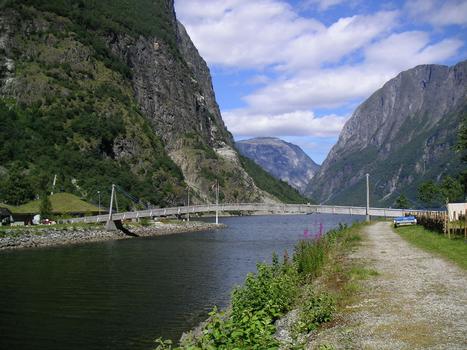 Gudvangen footbridge is situated in Gudvangen at Nærøyfjorden in the municipality of Aurland in the county of Sogn og Fjordane