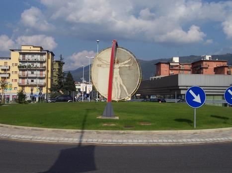 Arch sculpture in honor of Leonardo da Vinci, Prato, Tuscany (Italy)
