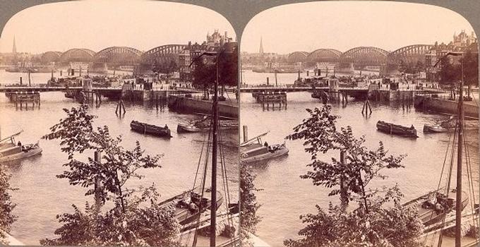 Ponts de l'Oudehaven (Vieux Port) à Rotterdam. Vue stéréoscopique, vers 1900.
