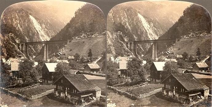 Brücke auf der Gotthardlinie, Amsteg — Stereoskopische Ansicht um 1900