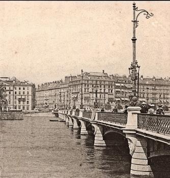 Pont du Mont-Blanc, Genève. Vue stéréoscopique, après 1903.