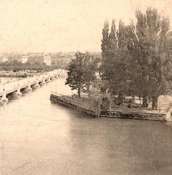 Pont du Mont-Blanc, Genève. Vue stéréoscopique, avant 1902.