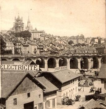 Grand pont de Lausanne. Vue stéréoscopique, vers 1900.