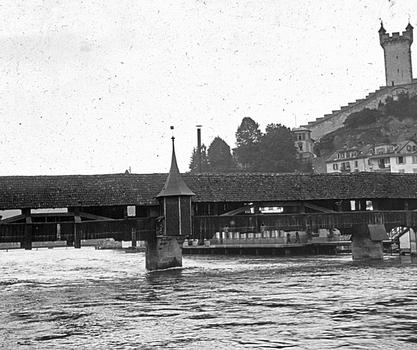 Spreuerbrücke, Luzern — Stereoskopische Ansicht um 1870