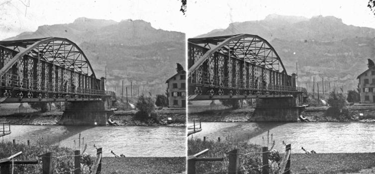Weesen (SG), pont sur la Linth. Vue stéréoscopique, vers 1900.