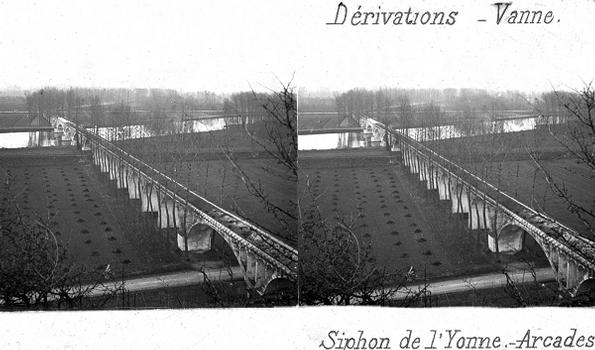 Aqueduc de la Vanne. Pont-aqueduc sur l'Yonne. Vue stéréoscopique, vers 1875.