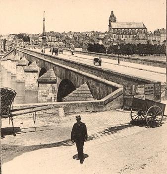 Pont Jacques Gabriel, Blois. Vue stéréoscopique, vers 1900.