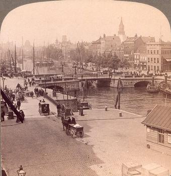 Pont du Leuvehaven, Rotterdam. Vue stéréoscopique, vers 1900.