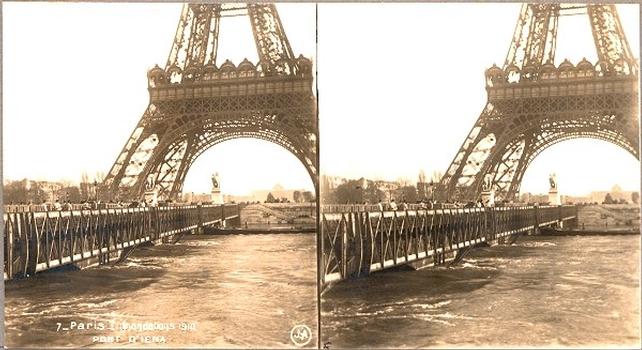 Pont d'Iéna während des Hochwassers im Januar 1910 mit Verbreiterung durch Stahlträger von 1900 — Stereoskopische Ansicht um 1900