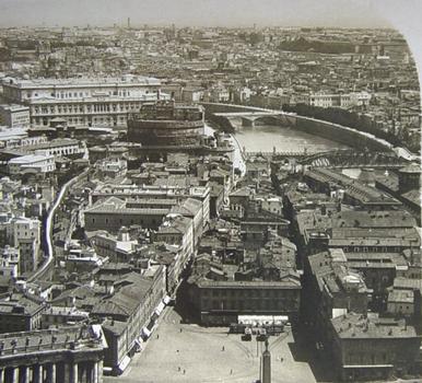 Saint Peter's Square, Borgo, metal truss bridge on the Tiber. Stereographic view, around 1900.