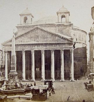 Panthéon, Rome, avec les clochers du Bernin (17e s.), démontés en 1883. Vue stéréoscopique, antérieure à 1883.