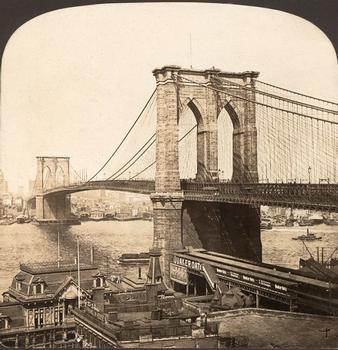 Pont de Brooklyn, New-York. Vue stéréoscopique, vers 1900.
