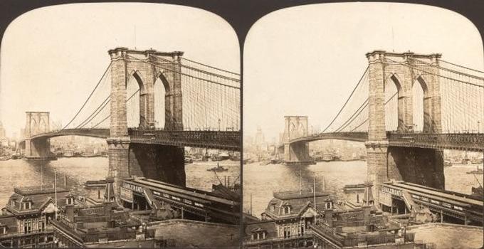 Pont de Brooklyn, New-York. Vue stéréoscopique, vers 1900.