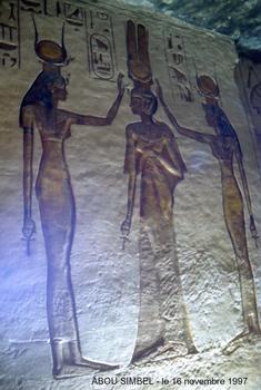 Abu Simbel: Temple of Nefertari. The queen is represented under the double protection of Hathor