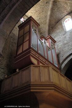 LA CANOURGUE (48, Lozere) – Eglise Saint-Martin, tribune d'orgue au dessus du porche