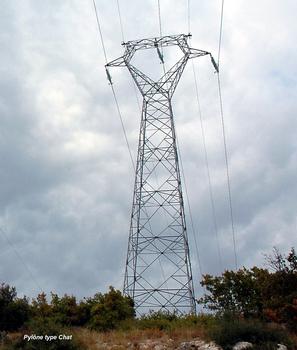 High-Voltage pylon on the 225kV line between Boutre and Marseilles at Ginasservis - Chat type
