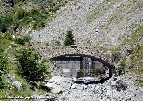 SAINT-DALMAS-LE-SELVAGE (06, Alpes-Maritimes) – L'ancien Pont du Pra, abandonné en 1960, suite à un éboulement qui a enseveli la route