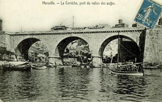 MARSEILLE - Boulevard de la Corniche, pont du Vallon des Auffes, vers 1918 (carte postale)