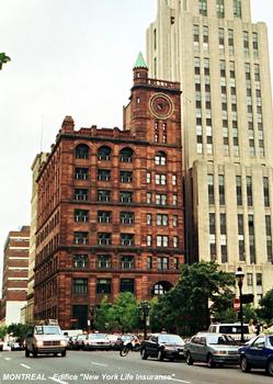 MONTREAL (Montréal) – Edifice « NewYork Life Insurance », premier « gratte-ciel » érigé à Montréal (1889), maçonnerie traditionnelle en pierres de grés rouge