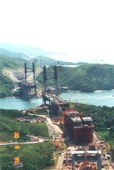 Kap Shui Mun Bridge, Hong Kong. Side spans prior to being lifted from barge