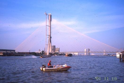 Rama VIII bridge with red cable sheathing in place