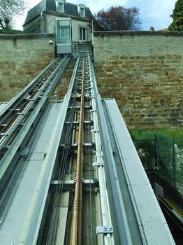 Langres: Funiculaire reliant la ville-haute à 2 niveaux d'aires de stationnement pour véhicules