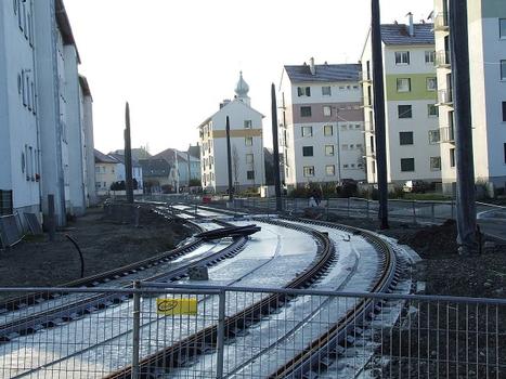 Mulhouse: Tram, extension de la ligne Nord-Sud à Bourtzwiller, rue de la Tuilerie