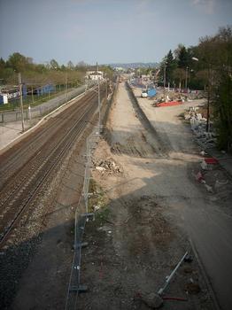 Mulhouse: Construction du Tram-Train Mulhouse-Thann. Travaux à proximité de la gare SNCF de Mulhouse-Dornach