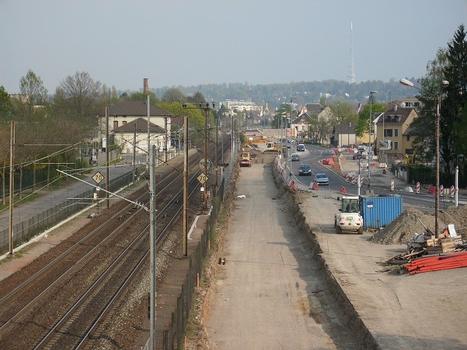 Mulhouse: Construction du Tram-Train Mulhouse-Thann. Travaux à proximité de la gare SNCF de Mulhouse-Dornach